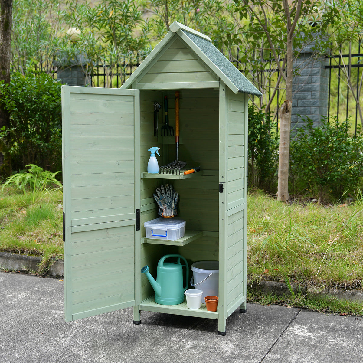 Green Solid Wood Outdoor Storage Cabinet Lockable