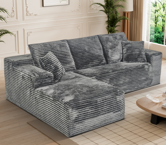 Dark Gray L-Shaped Modular Sectional Couch, No Assembly, 107 in Wide