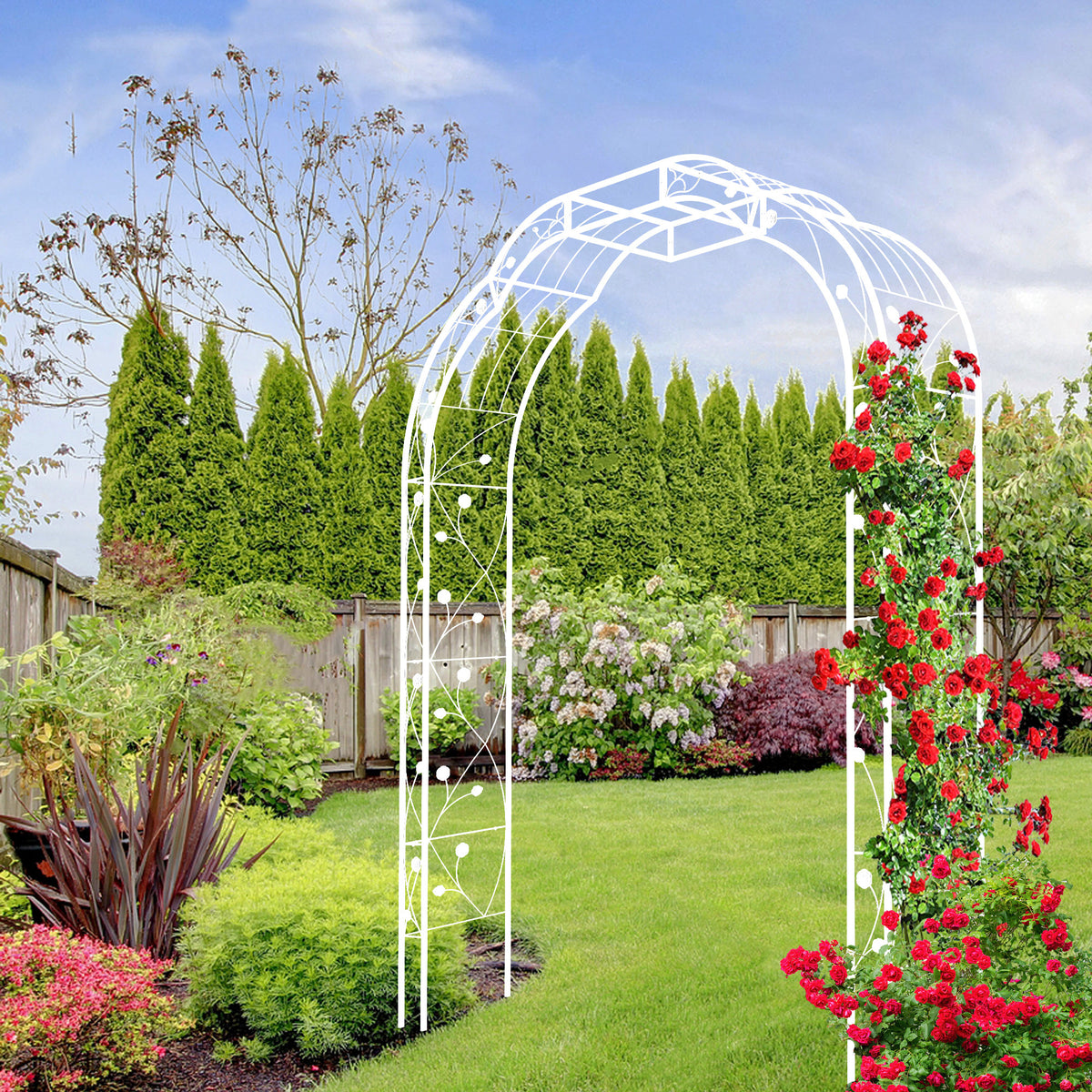Cream White Metal Garden Arbor, 98.4 in Tall