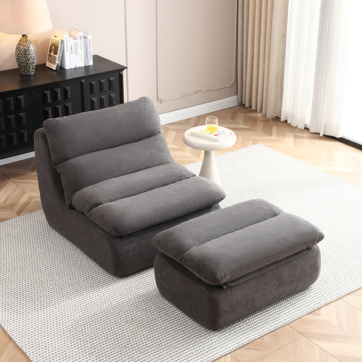 Gray Bean Bag Chair with Ottoman