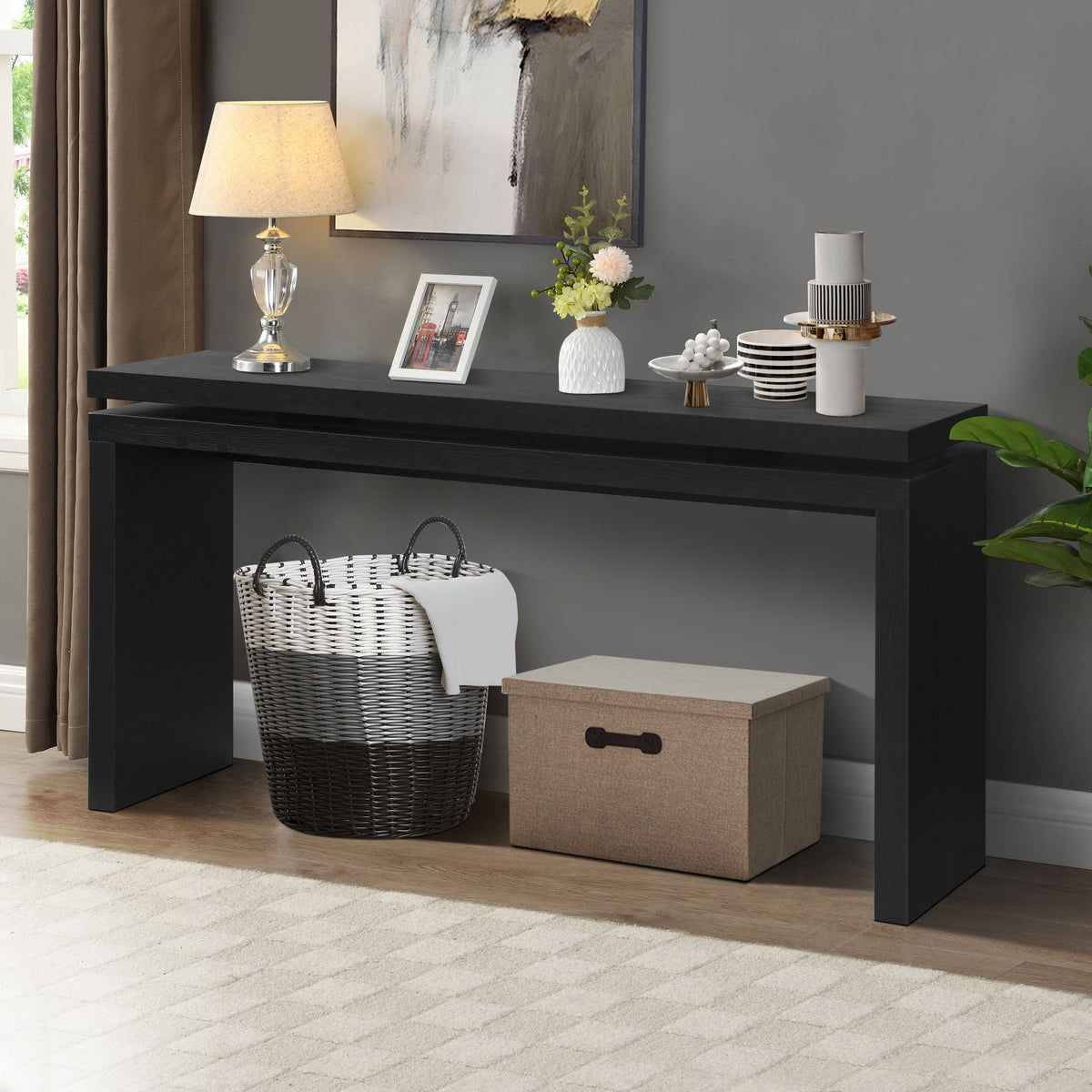 Black Entryway Console Table with Storage, 59.8 in Wide