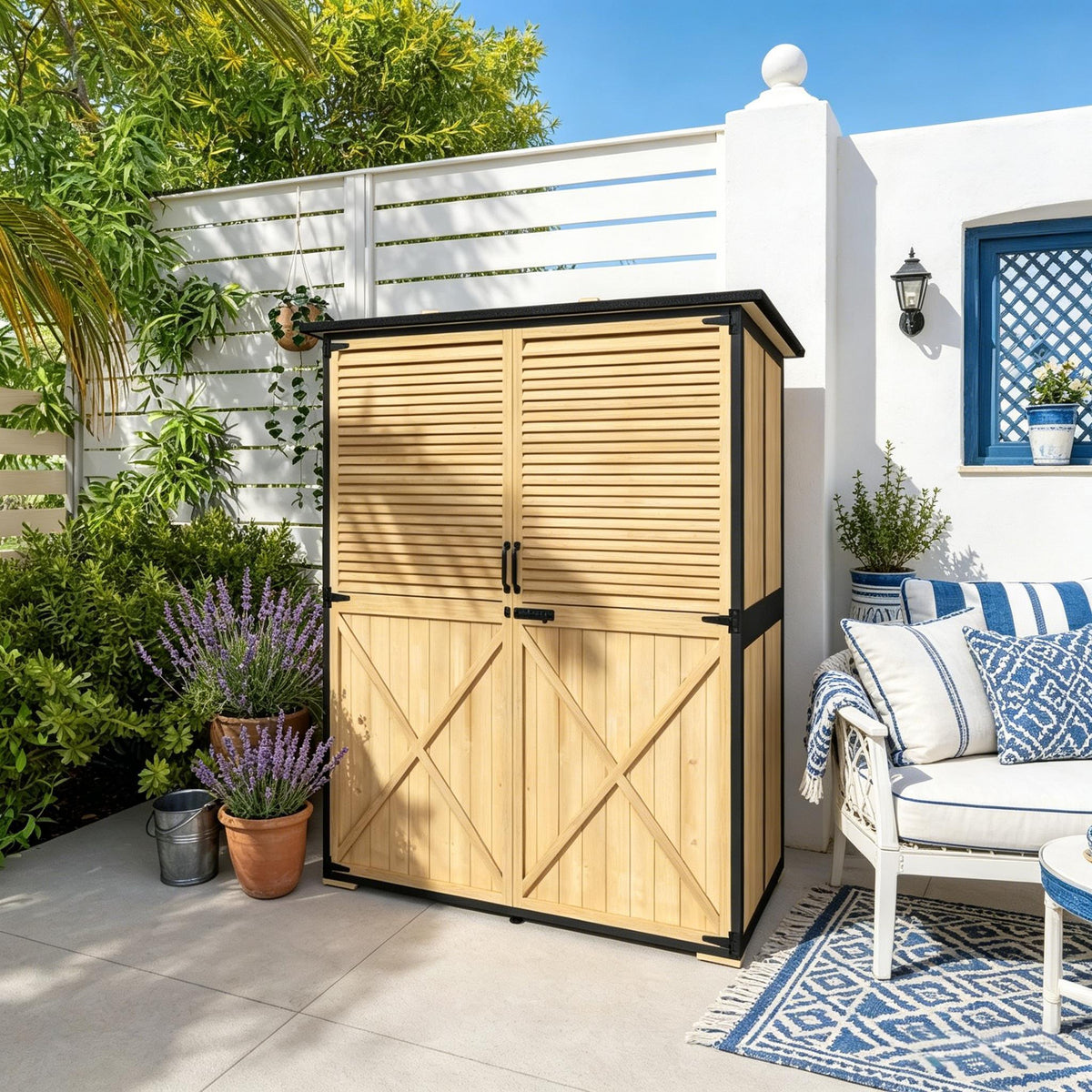 Solid Wood Storage Shed, Black and Natural Wood