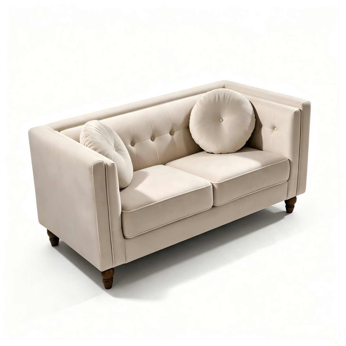 Ivory Velvet 2-Seat Chesterfield Sofa, 58.3 in Wide