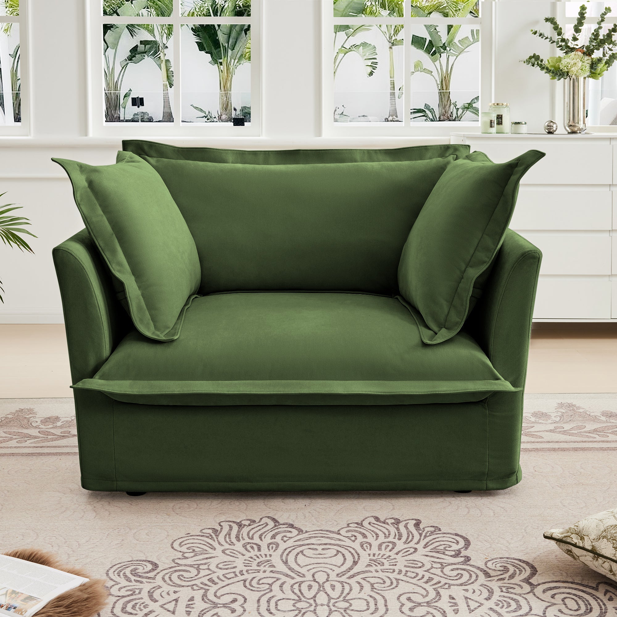 Fluffy Lounge Chair in Chenille Olive #Fabric_Chenille Olive