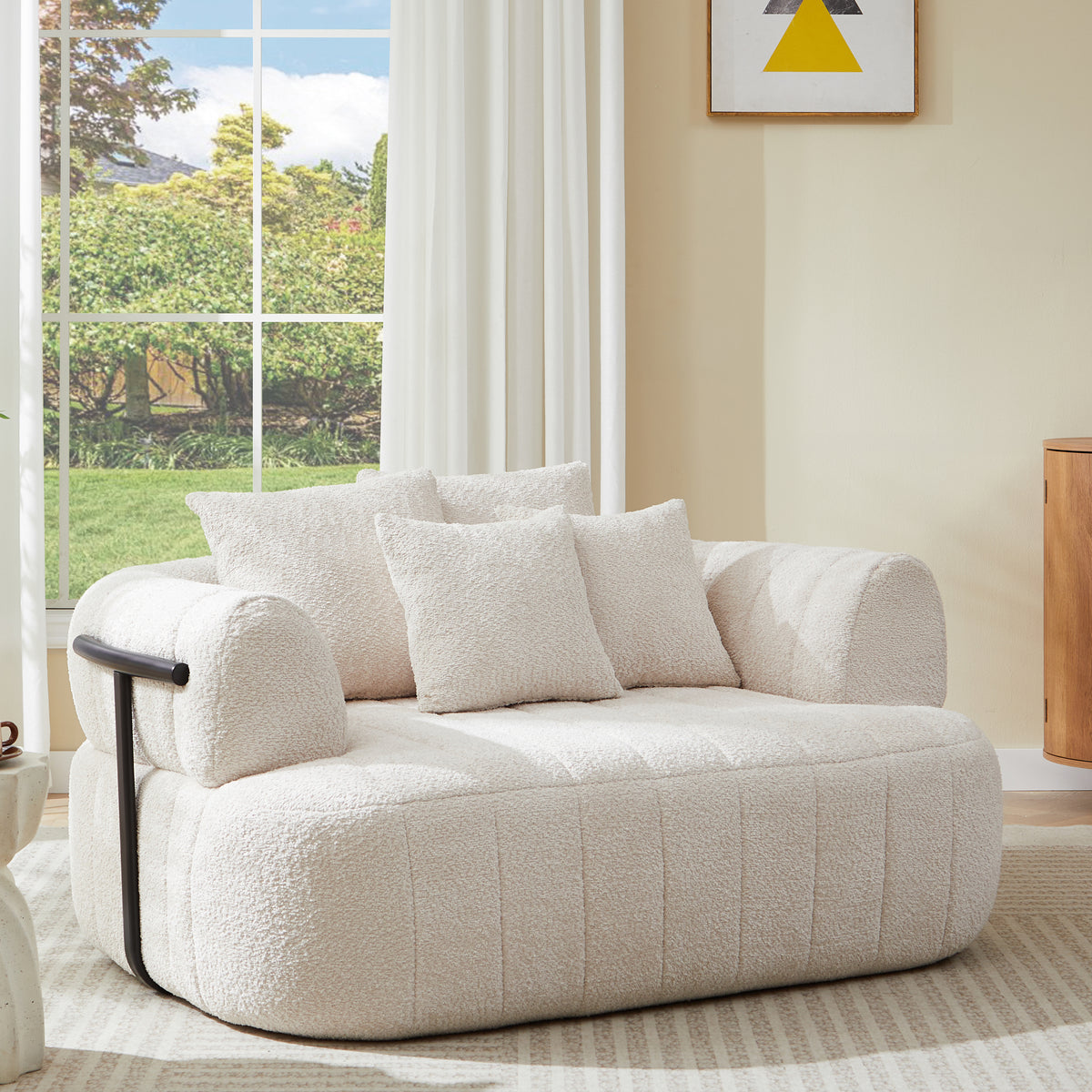 Beige Boucle Chaise Lounge Chair