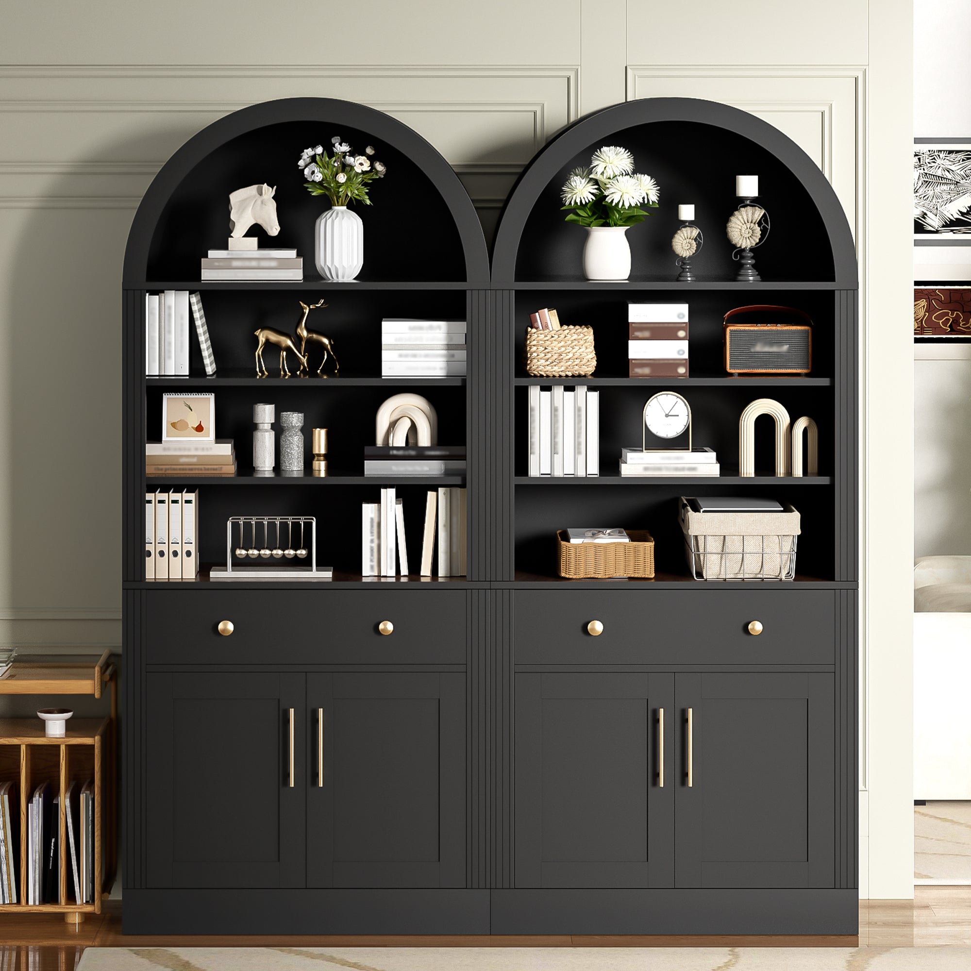 Storage Cabinet with Drawers and Doors, Cupboard, 63.2 in, Black