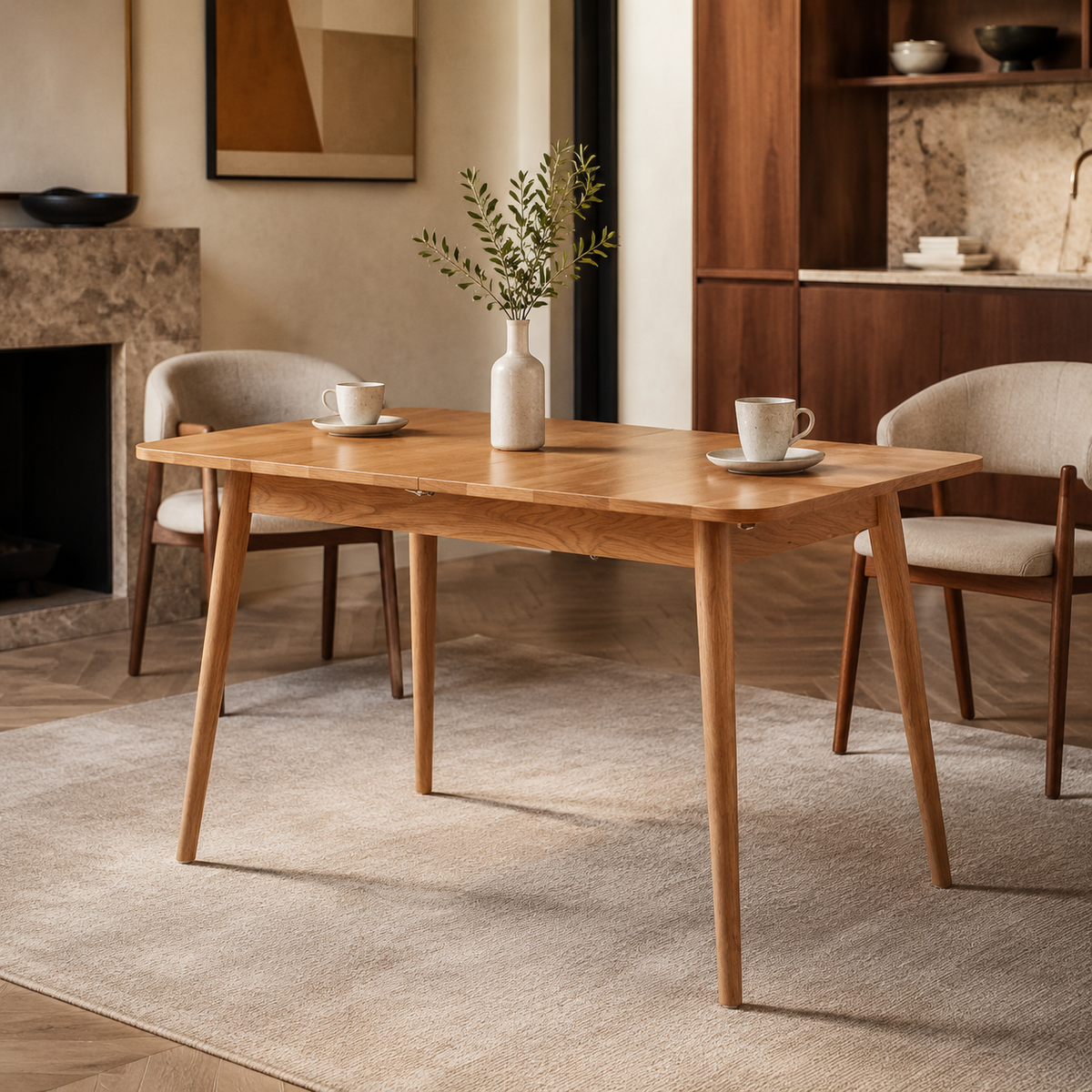 Solid Oak Dining Table, Natural - Extendable Telescopic, Seats 6-8