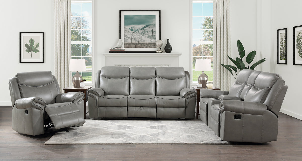 Gray Vegan Leather 3-Piece Reclining Living Room Set, USB Charging