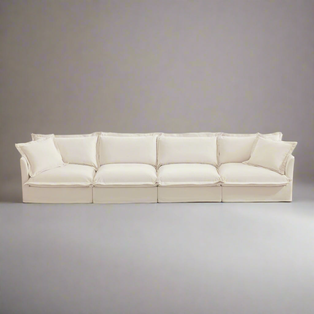 Fluffy Chenille 4-Seat Couch – Cream, Washable