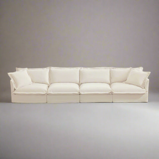 Fluffy Chenille 4-Seat Couch – Cream, Washable