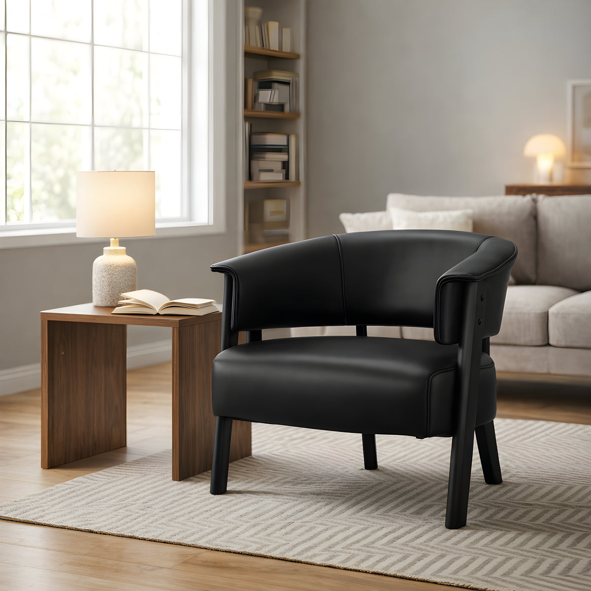 Black Vegan Leather Accent Chair, 35 in Wide