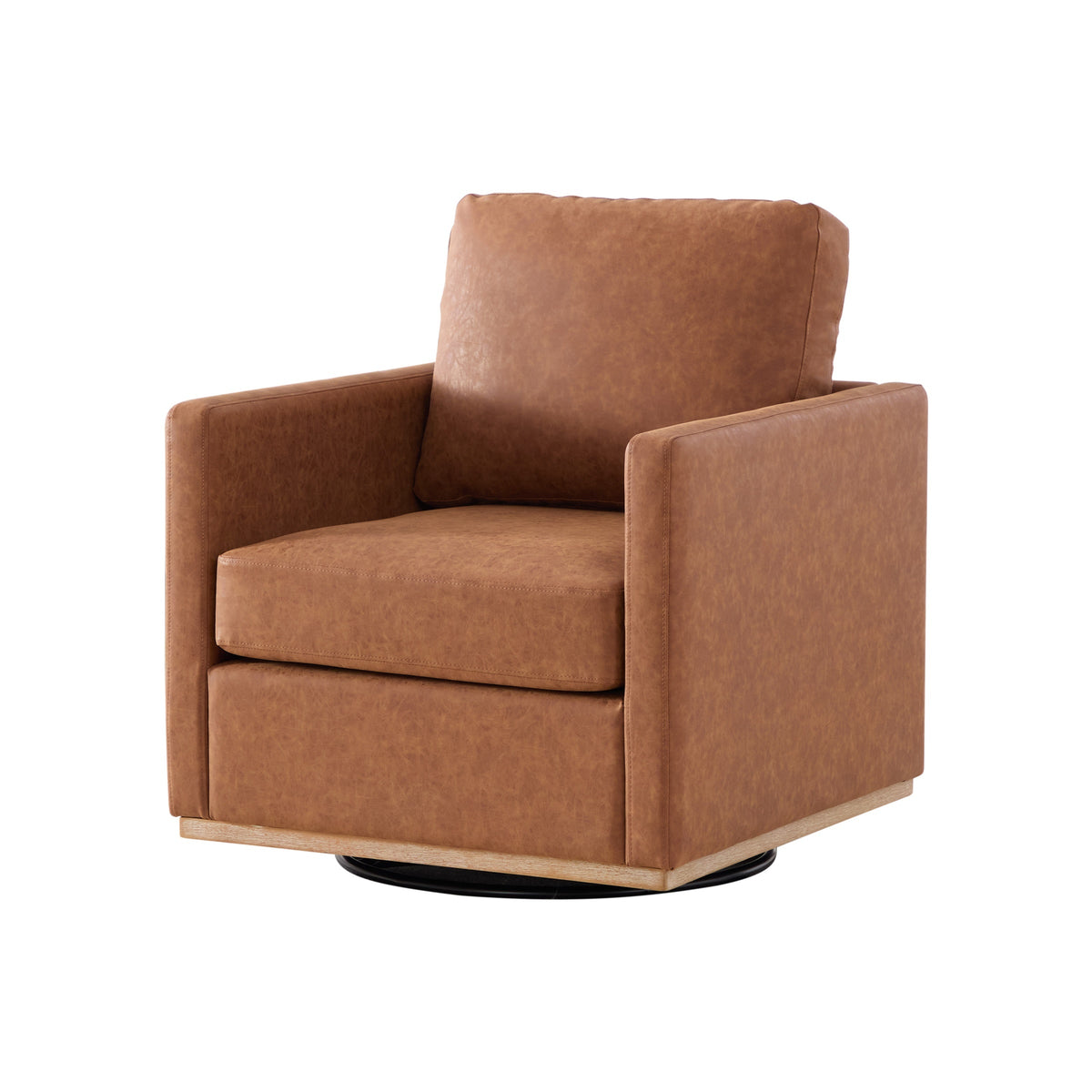 Brown Vegan Leather Swivel Accent Chair