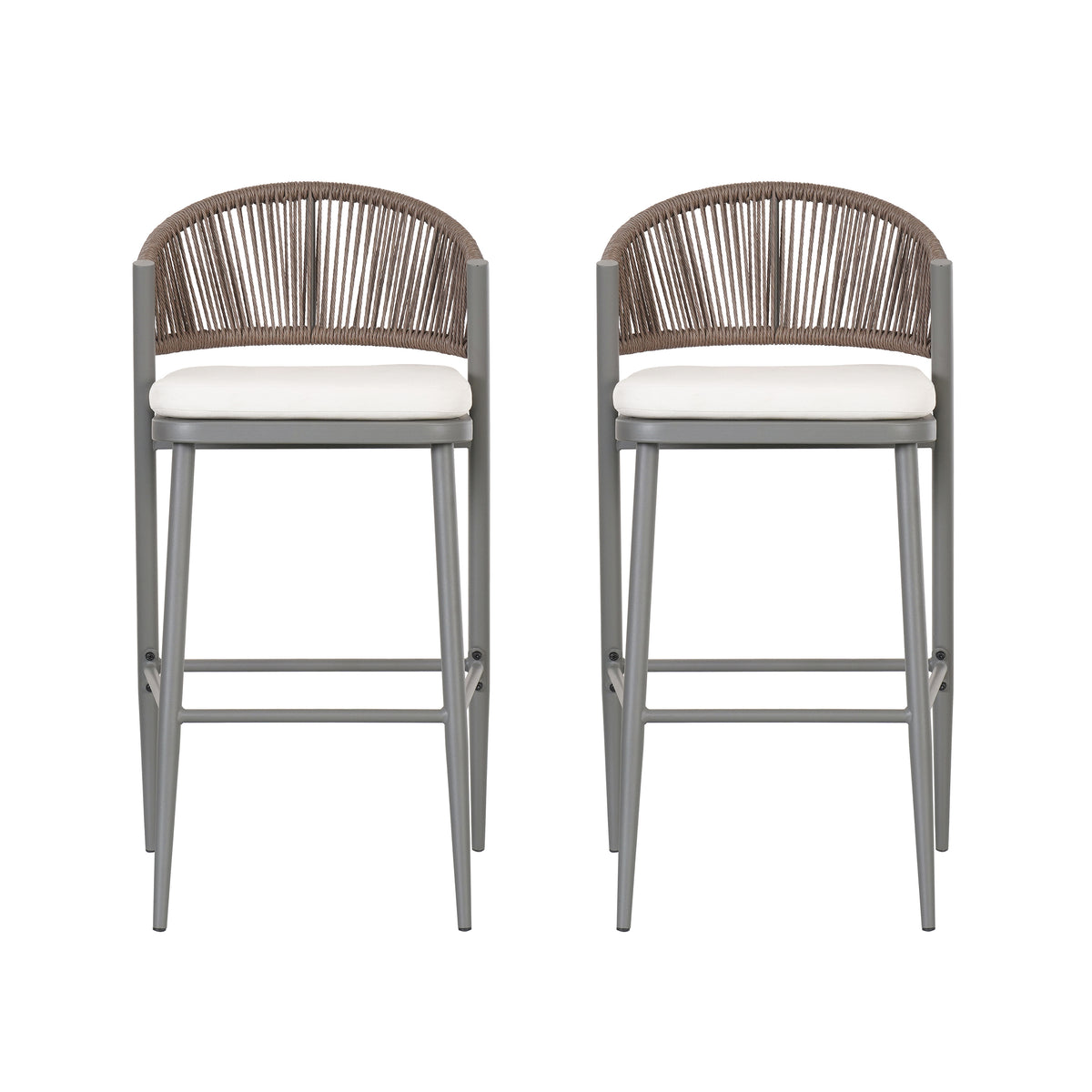 Gray Metal Outdoor Counter Stool with Cushions, Set of 2, 39.5 in Tall