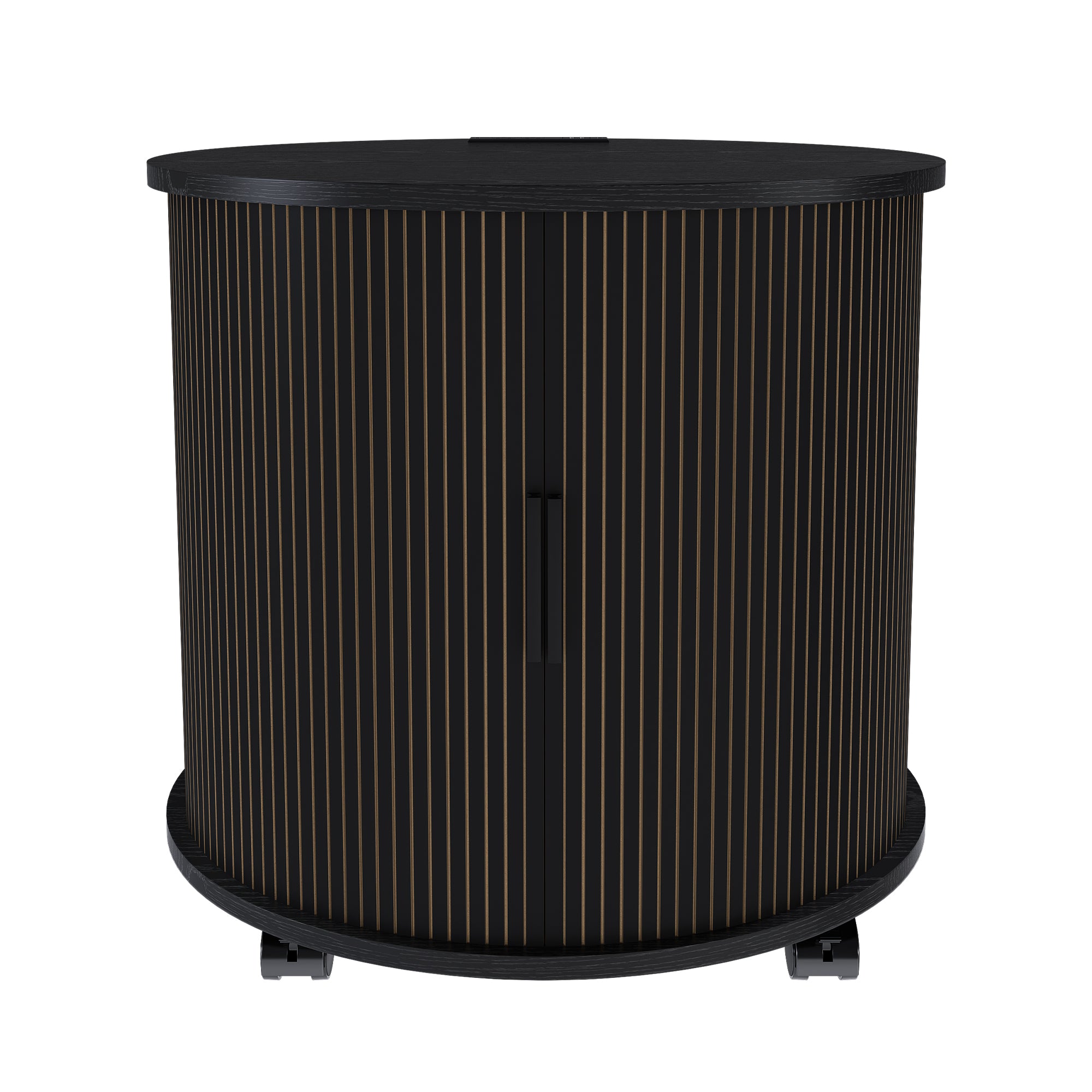 Cylinder Nightstand with Sliding Door and Charging Station, Black