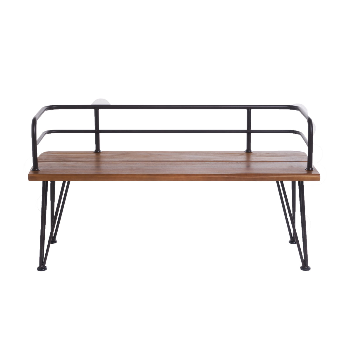 Teak Finish Metal Outdoor Bench, 48 in Wide