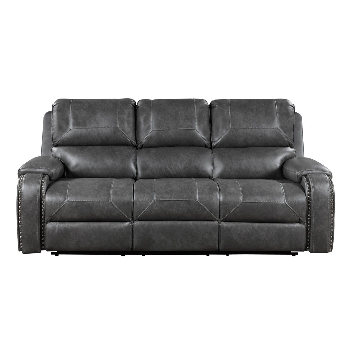 Gray Vegan Leather Reclining Sofa, 87 in Wide