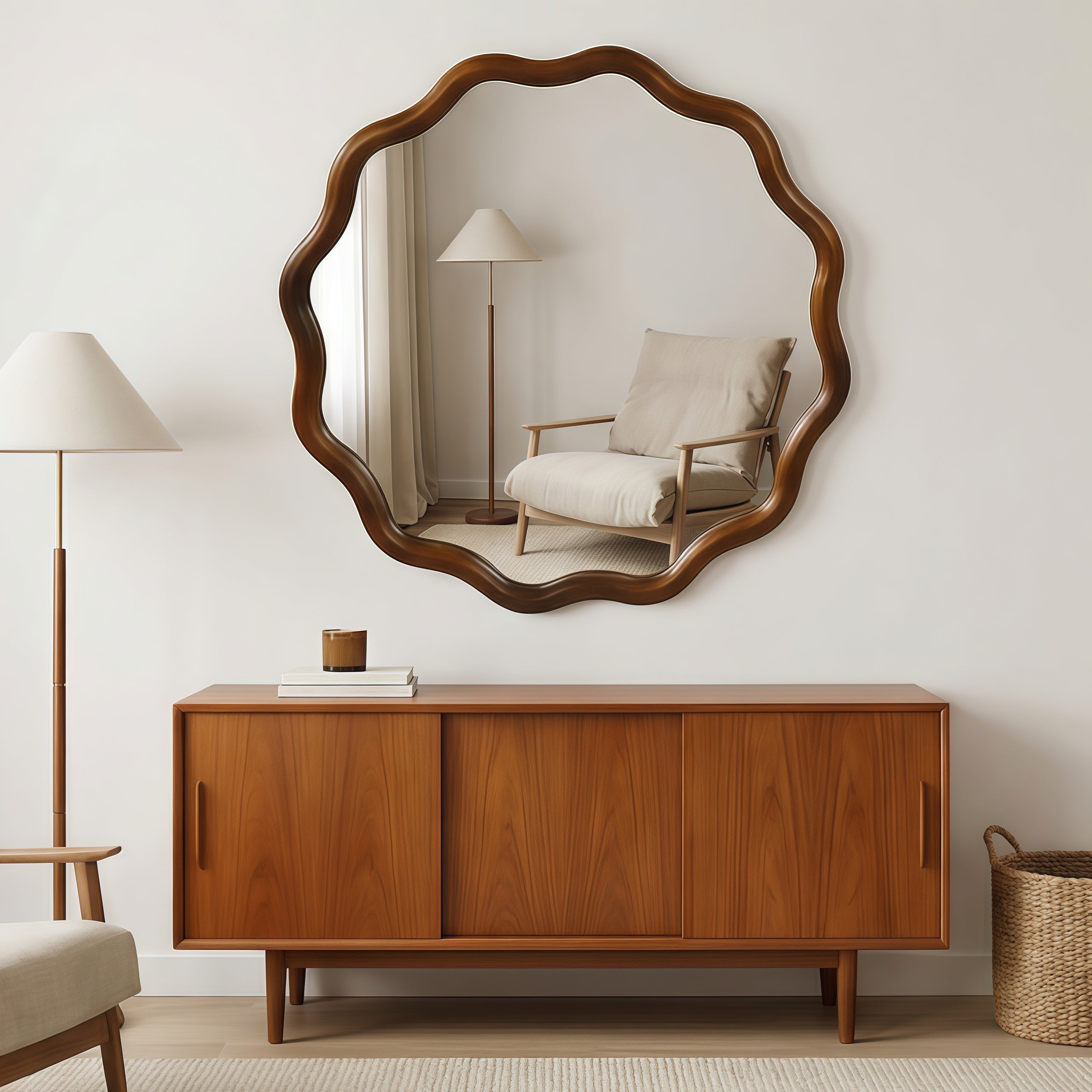 36 Inch Round Mirror, Black Walnut Solid Wood Frame