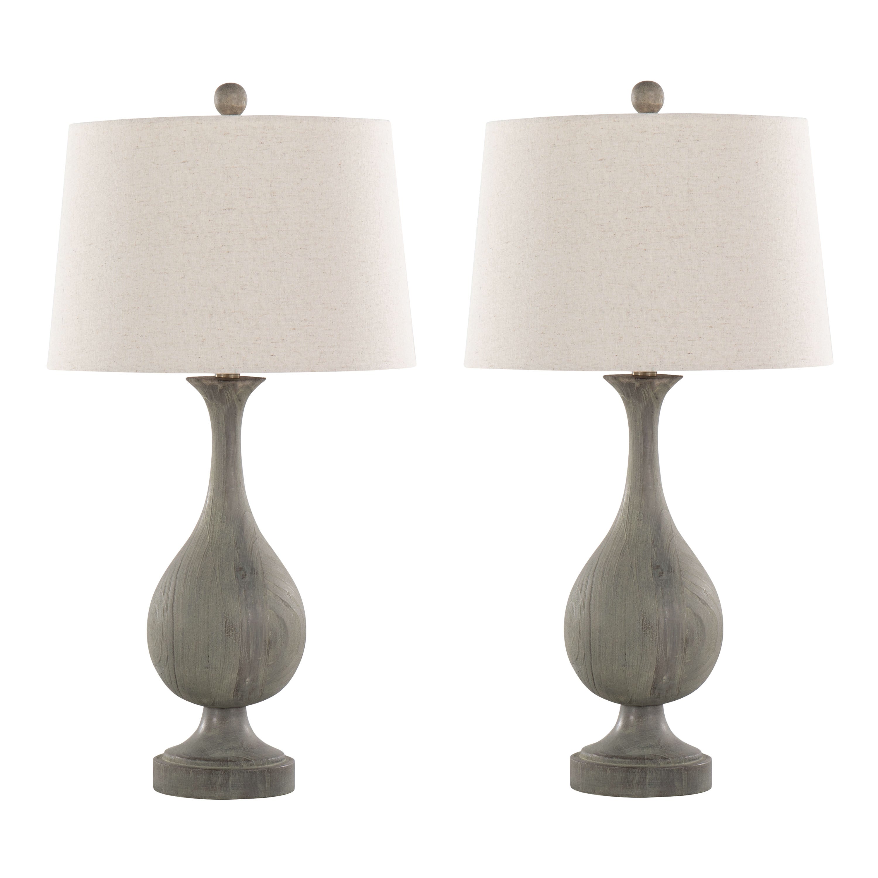 Table Lamp Set of 2, Dusty Wood Polyresin Base, Brass Accents