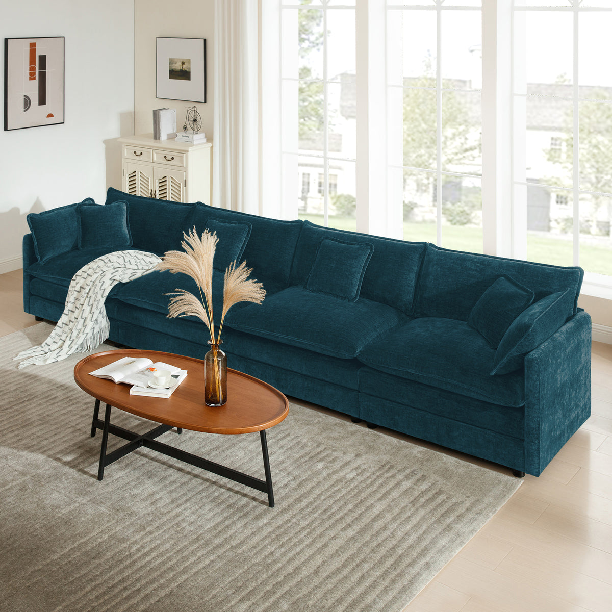 Blue Chenille Modular Sectional