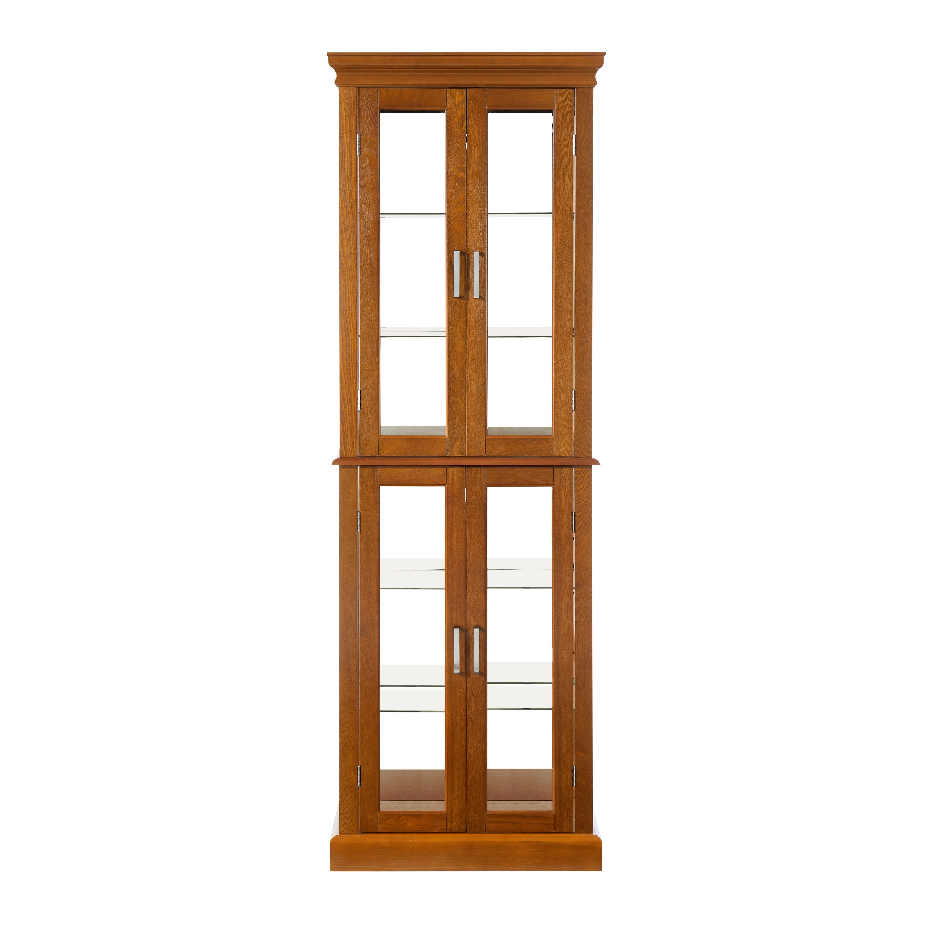 Oak Lighted Curio Display Cabinet, 6-Tier with 4 Glass Doors