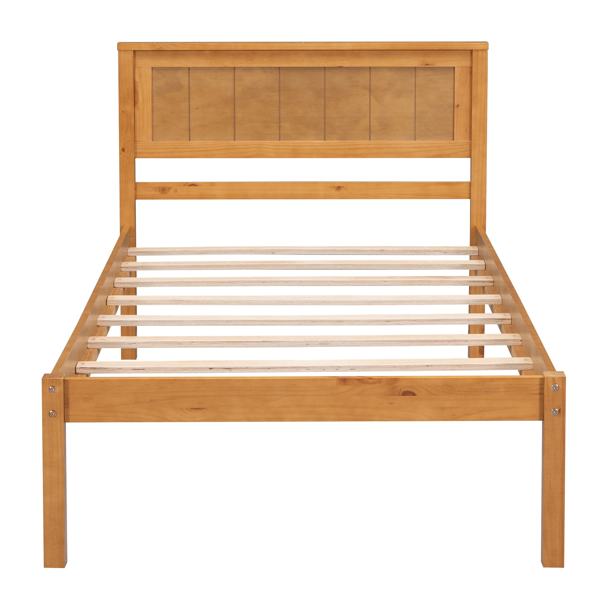 Twin Platform Bed with Headboard, Oak Finish Wood