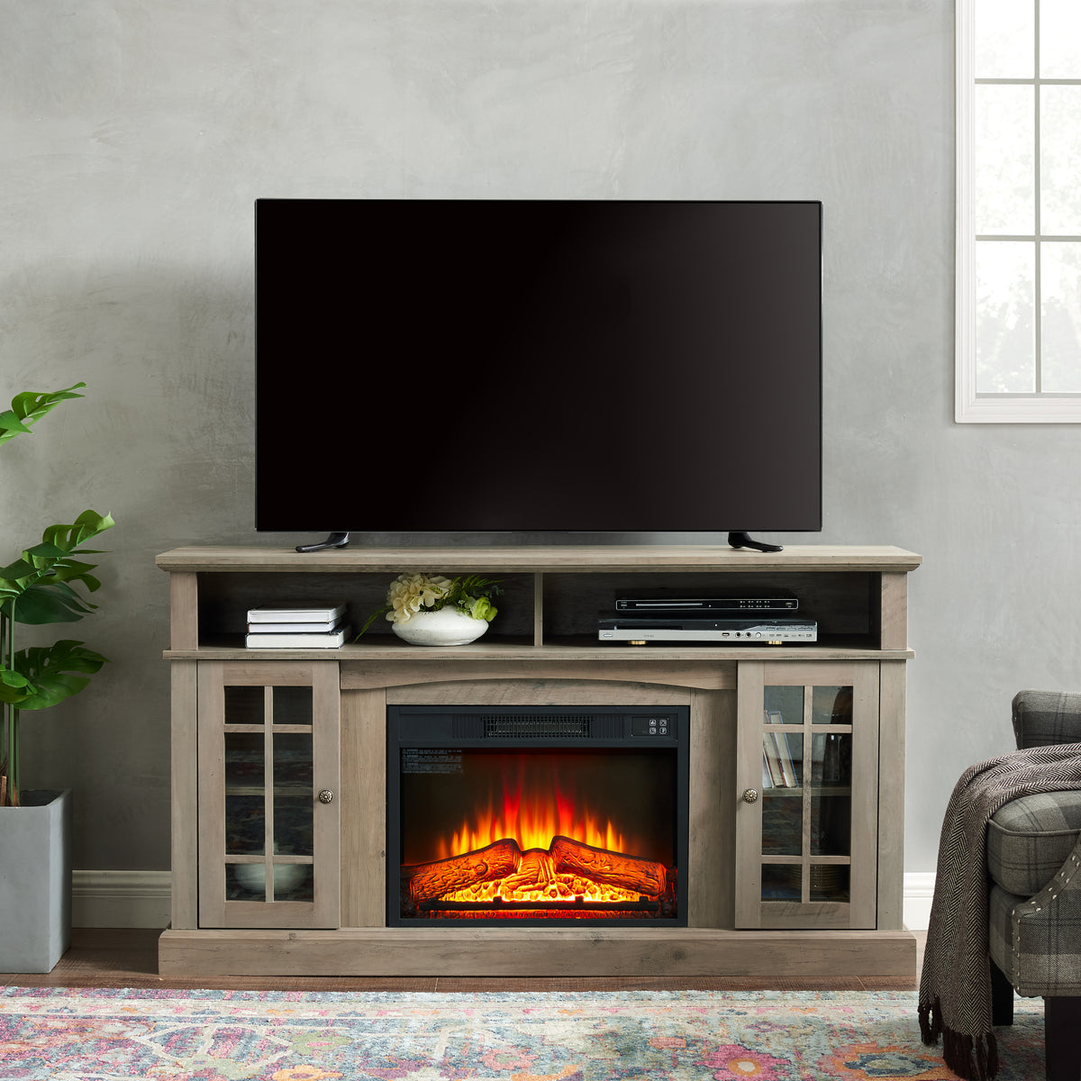 Gray Fireplace TV Stand for TVs up to 65 in, 58.3 in Wide