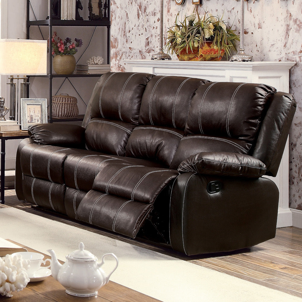 Brown Vegan Leather Reclining Sofa, 81 in Wide