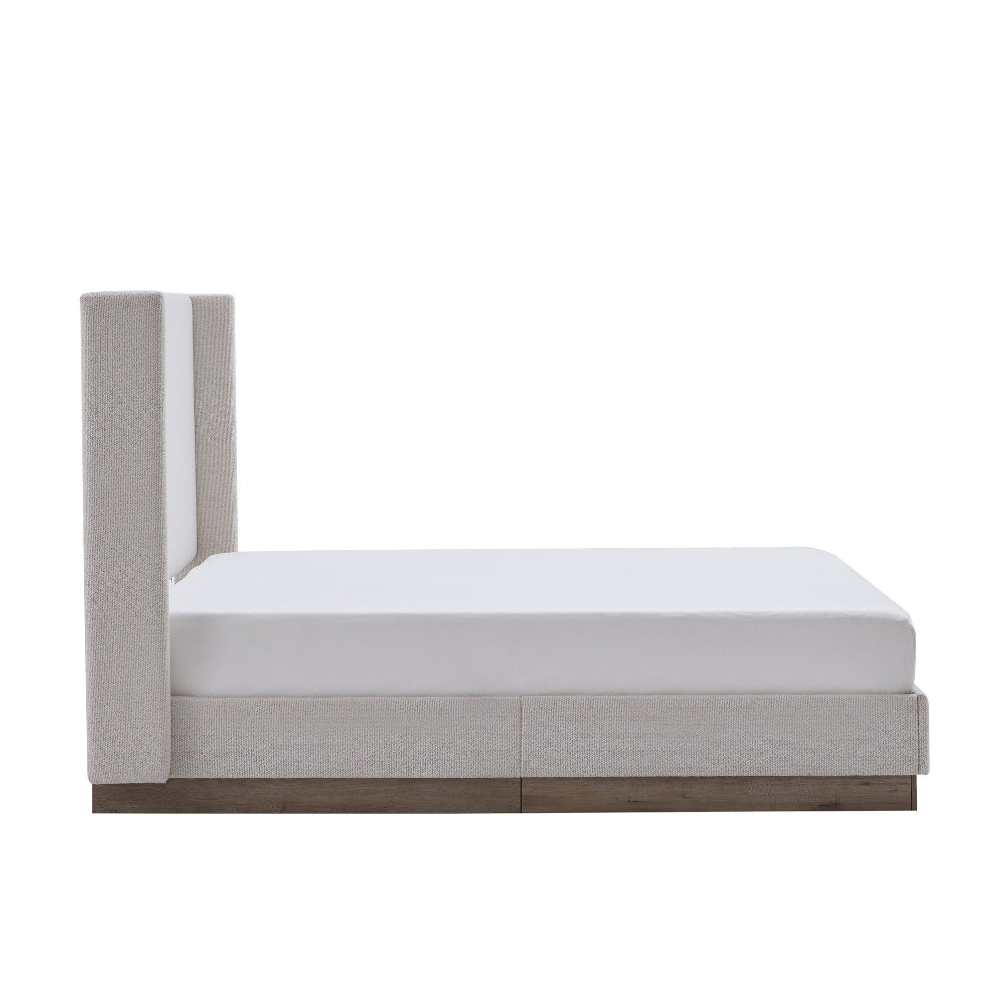 Close-up of wingback headboard fabric seam and wing edge
