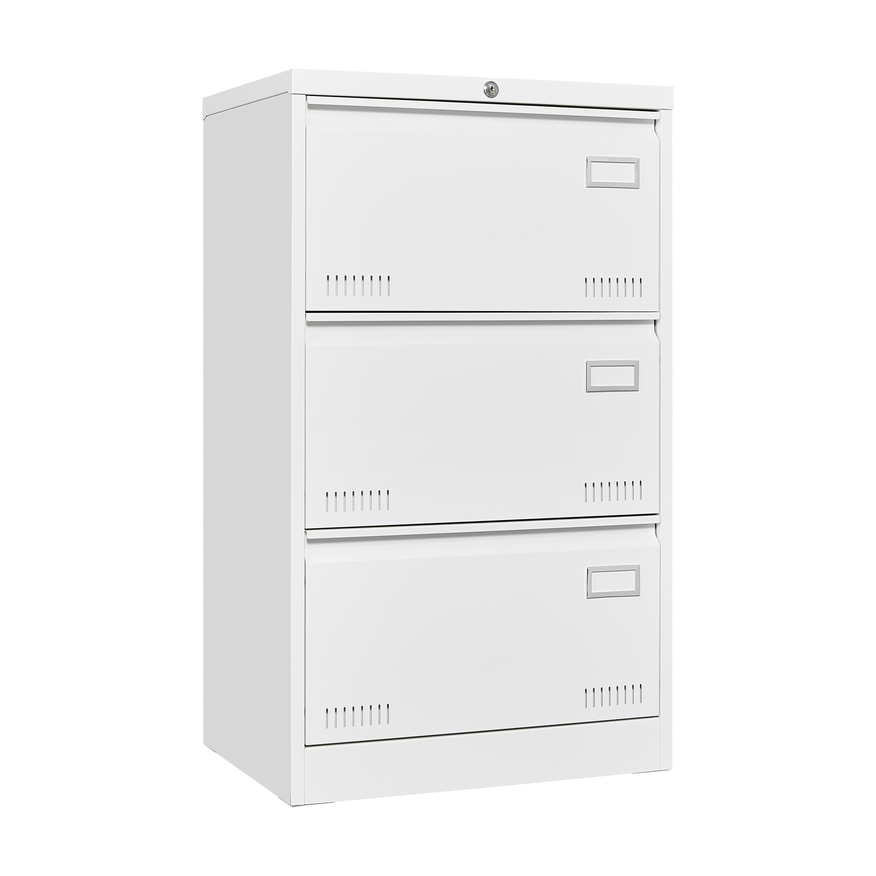 Lateral Contemporary File Cabinet with Drawers and Lock, 23 in, White