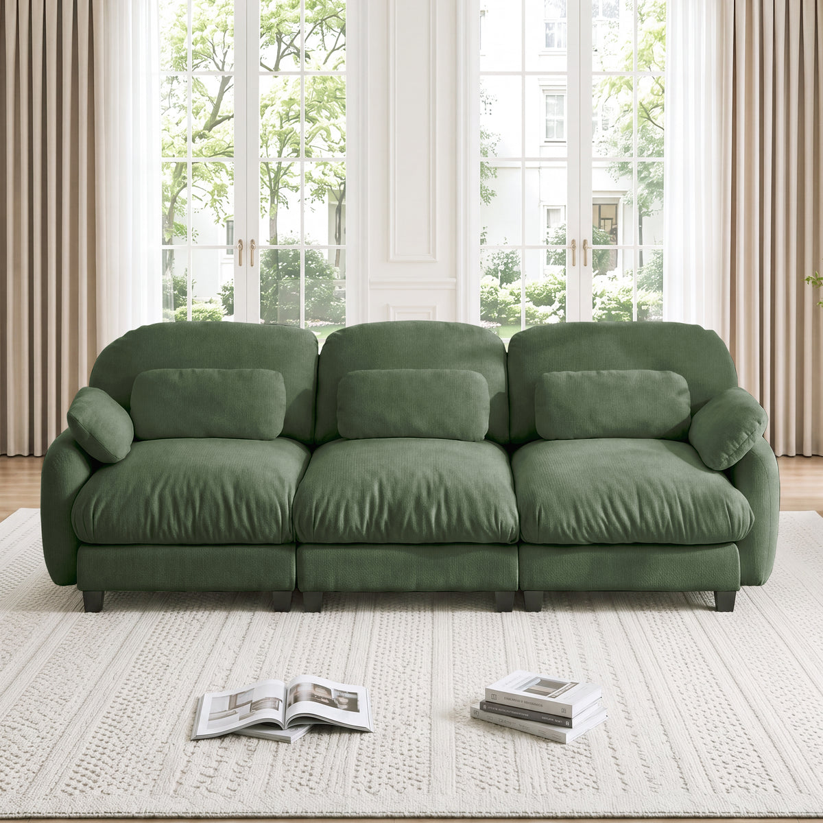 Green Chenille Modular 3-Seat Couch