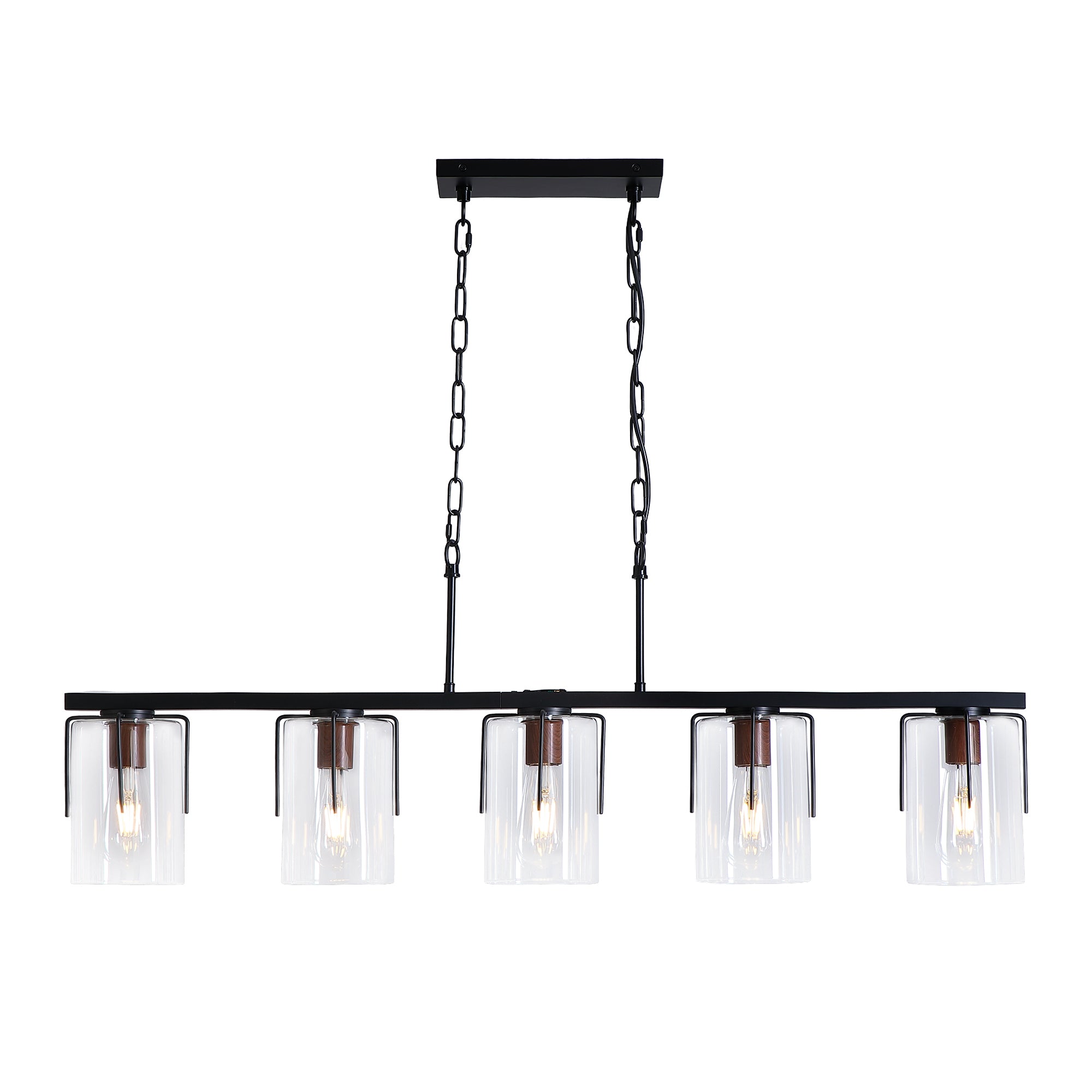 Linear Chandelier with Glass Shades, 5-Light, Black Finish