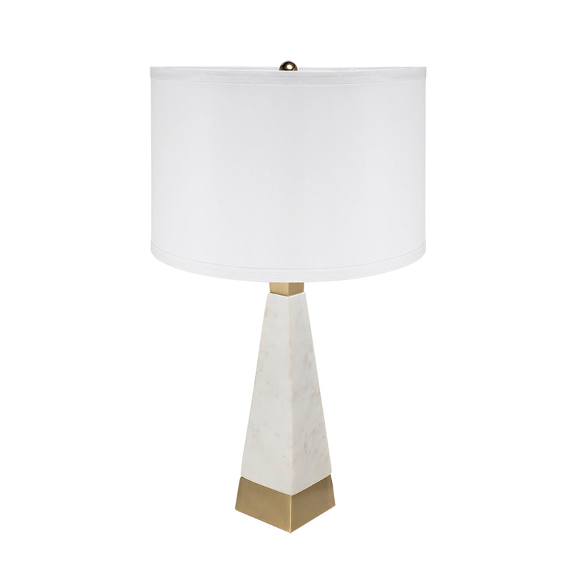 Table Lamp with Marble Base and Fabric Drum Shade, Gold and White