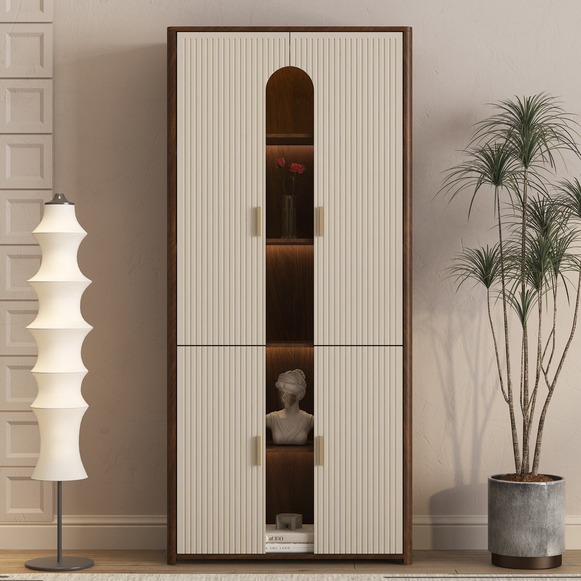 Bookcase with LED Lighting, 31.5 in, Brown