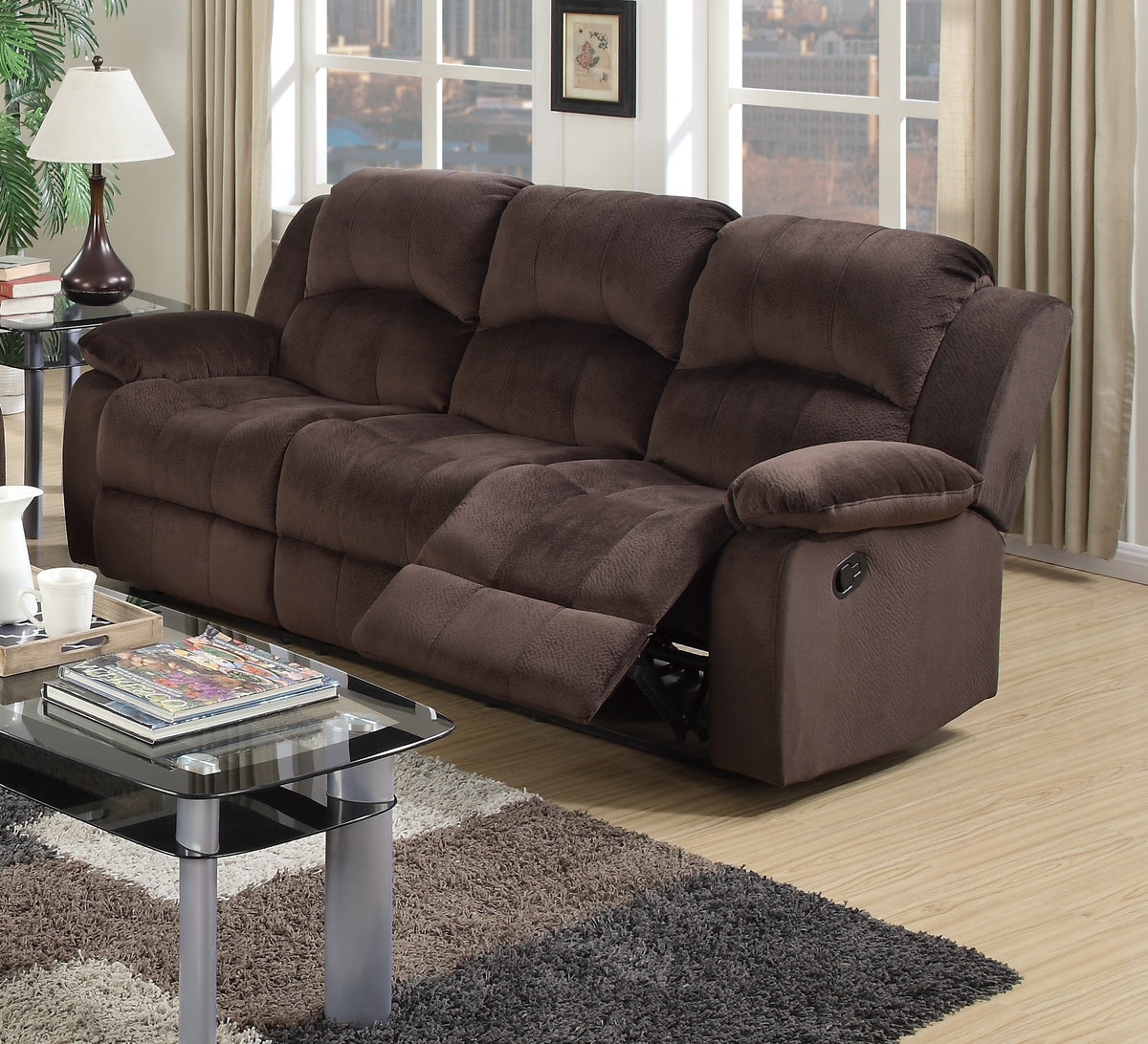 Chocolate Reclining Sofa, 83 in Wide