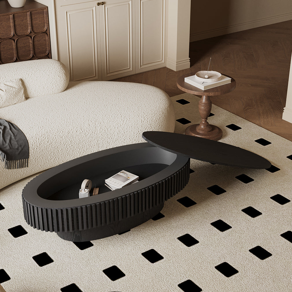 Black Oval Coffee Table with Storage, 47.2 in