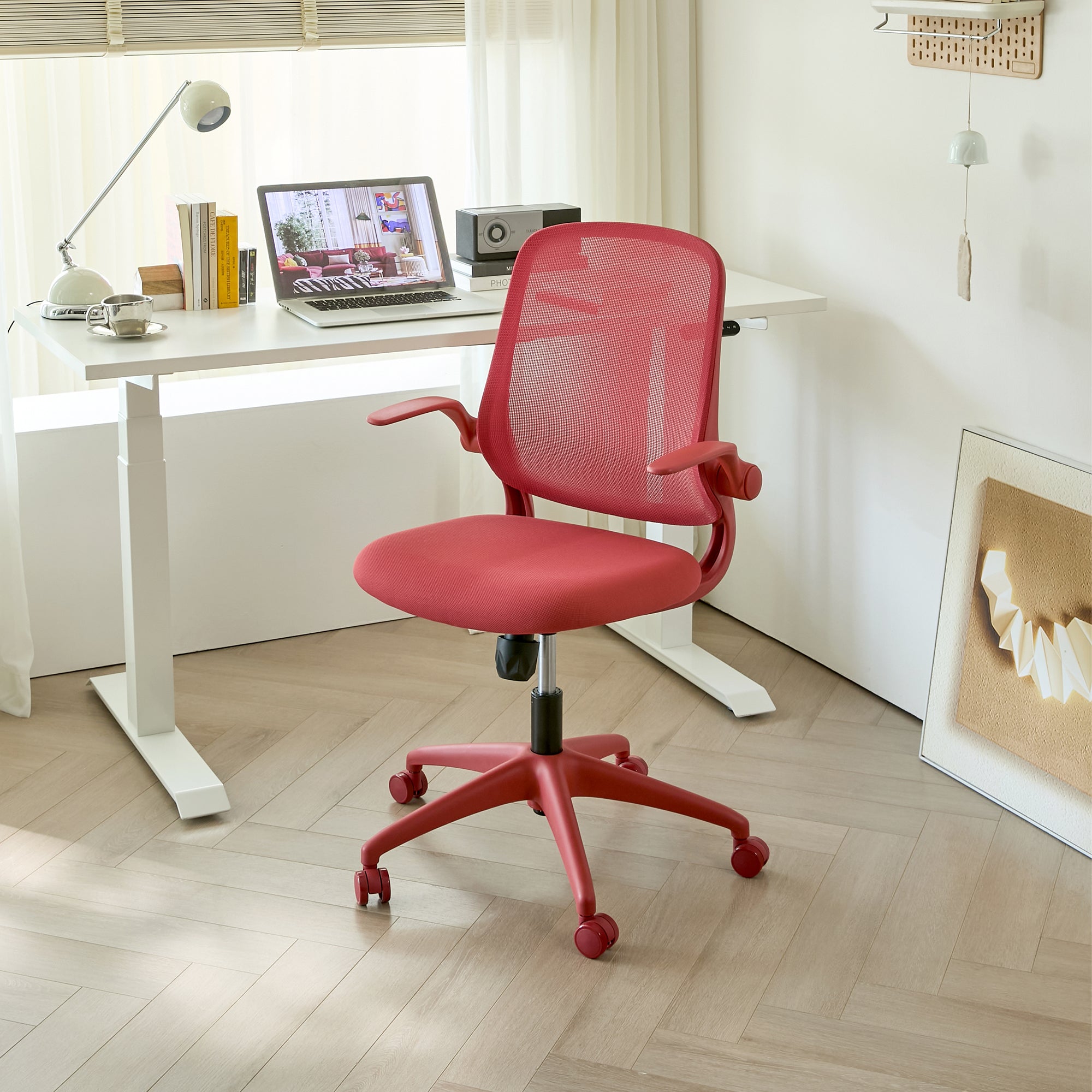 Lumbar Support Ergonomic Office Chair with Lock, 23 in, Red