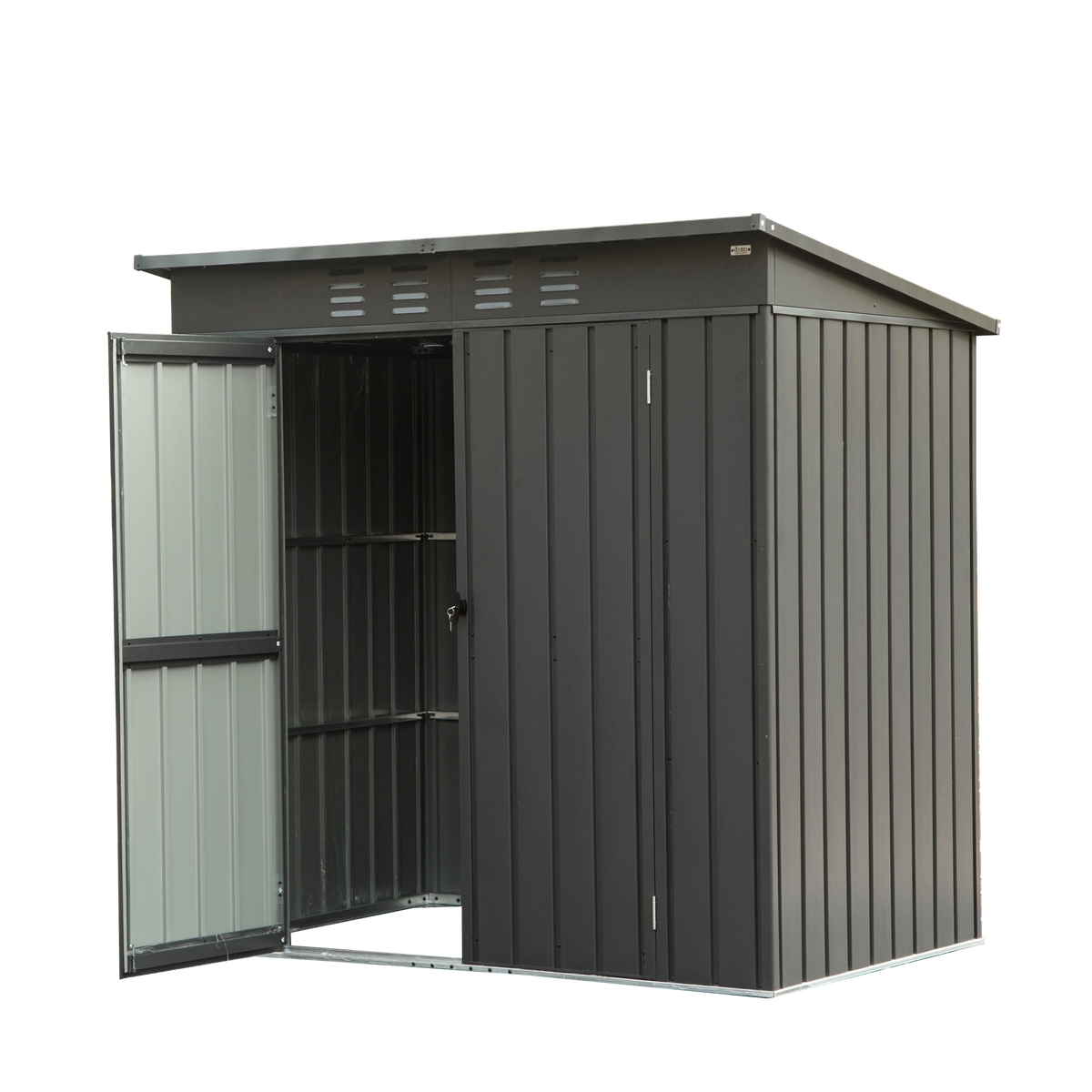 Dark Gray Metal Storage Shed with Lockable Doors, 4.5x6.3 ft