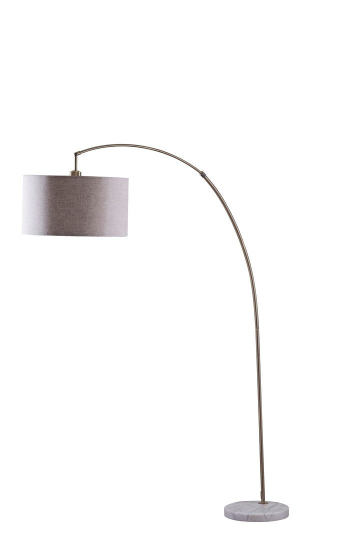 Floor Lamp with Arc Design, Metal Frame, Beige and Antique Gold