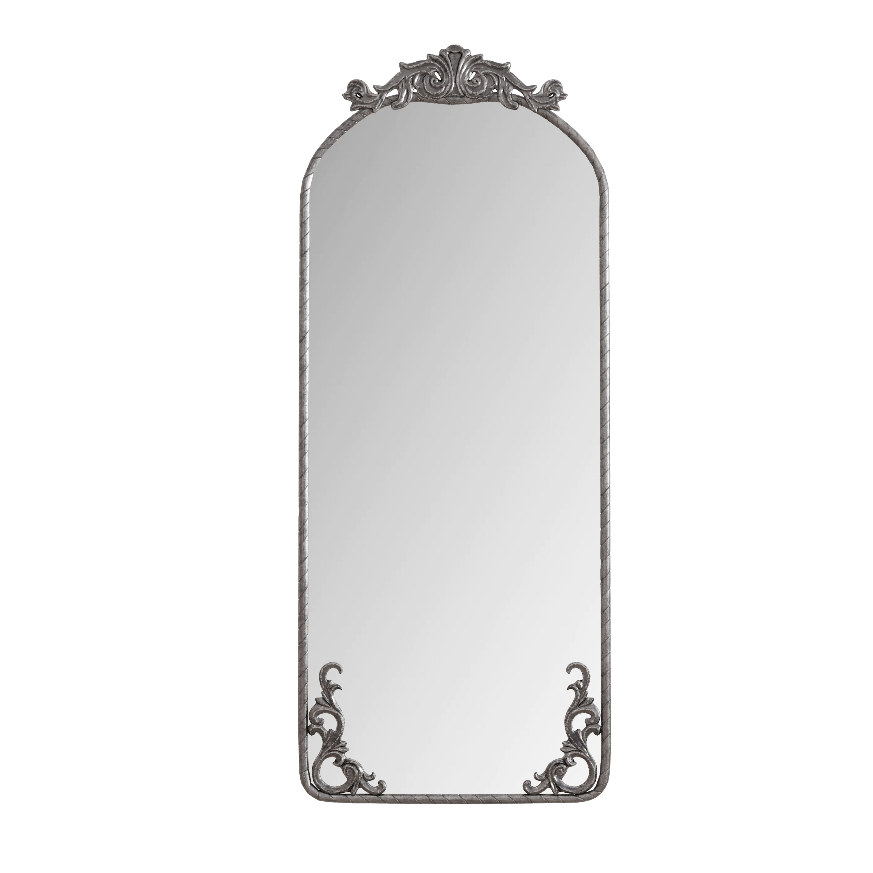 Arched Full Body Mirror, 58 x 24 in, Antique Silver Frame