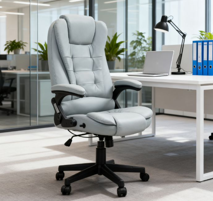 Massage Lumbar Support Office Chair, 264 lb Capacity, Grey, 25.5 in Deep