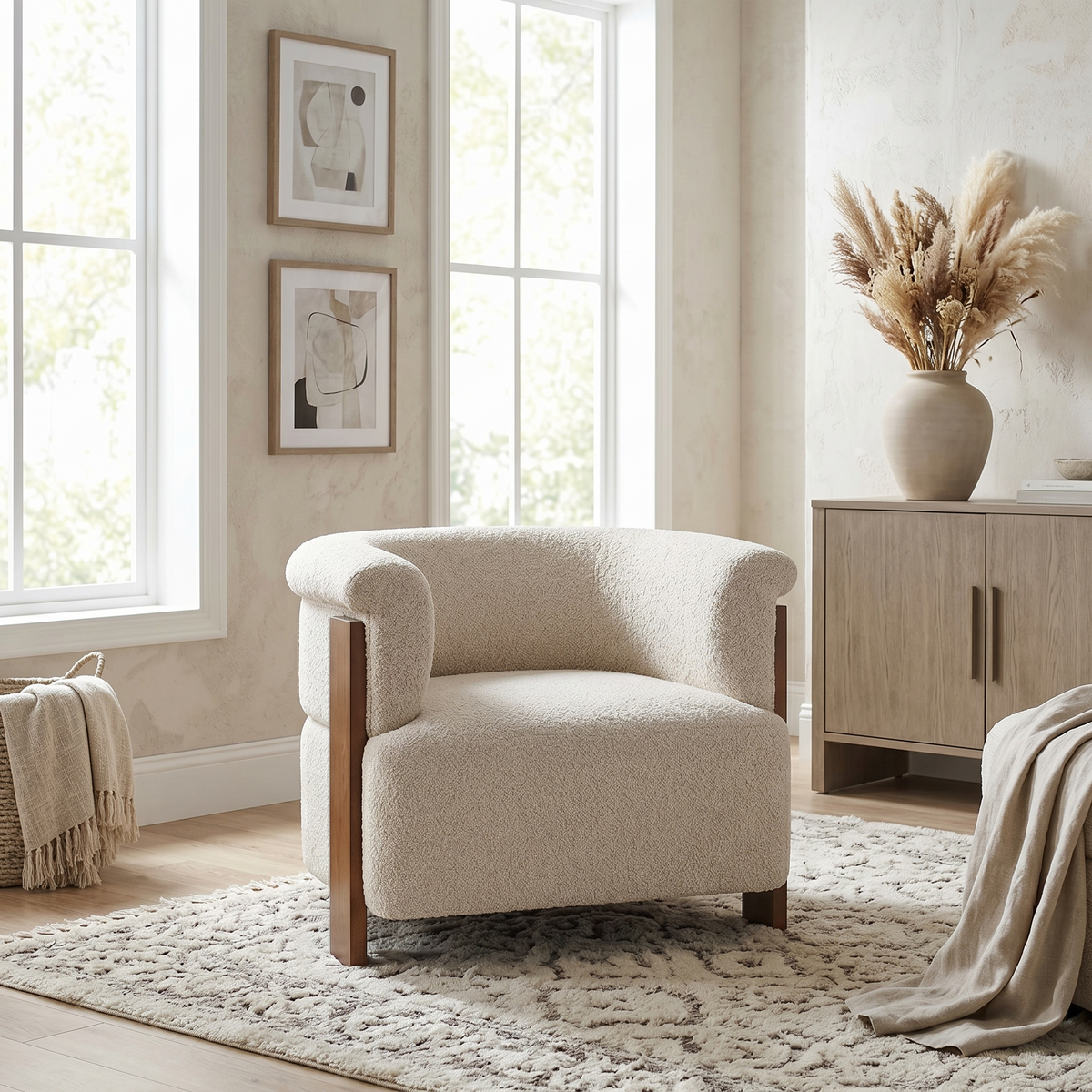 Boucle Barrel Chair, 31.7 in Wide