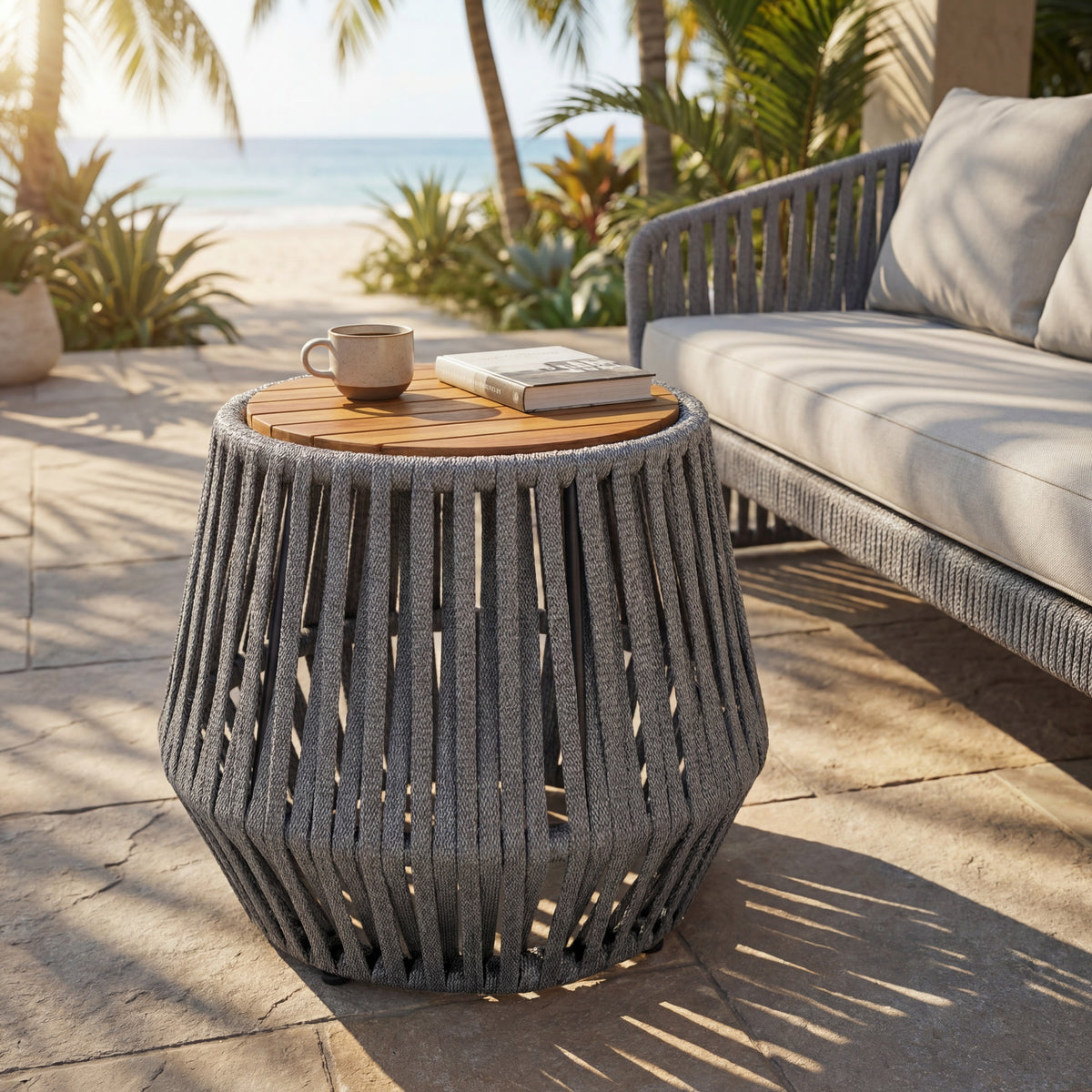 Teak Finish Solid Wood Outdoor Side Table