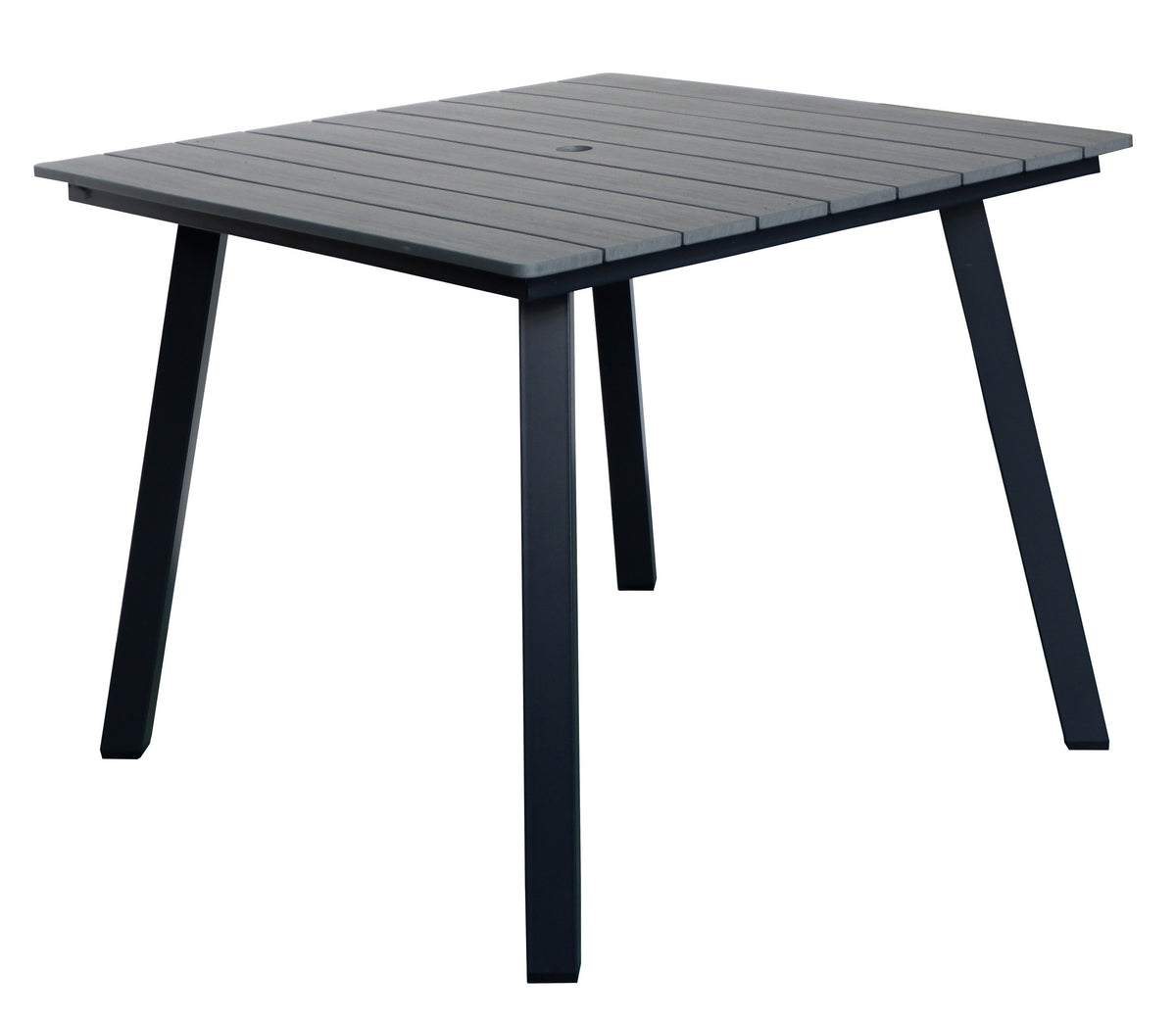 Dark Gray Metal Square Outdoor Dining Table with Umbrella Hole, 35 in Wide