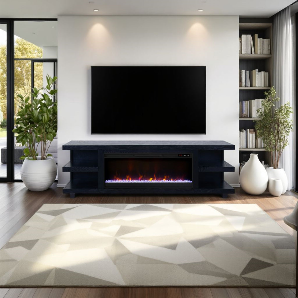 Black Fireplace TV Stand for TVs up to 90 in, 82 in Wide