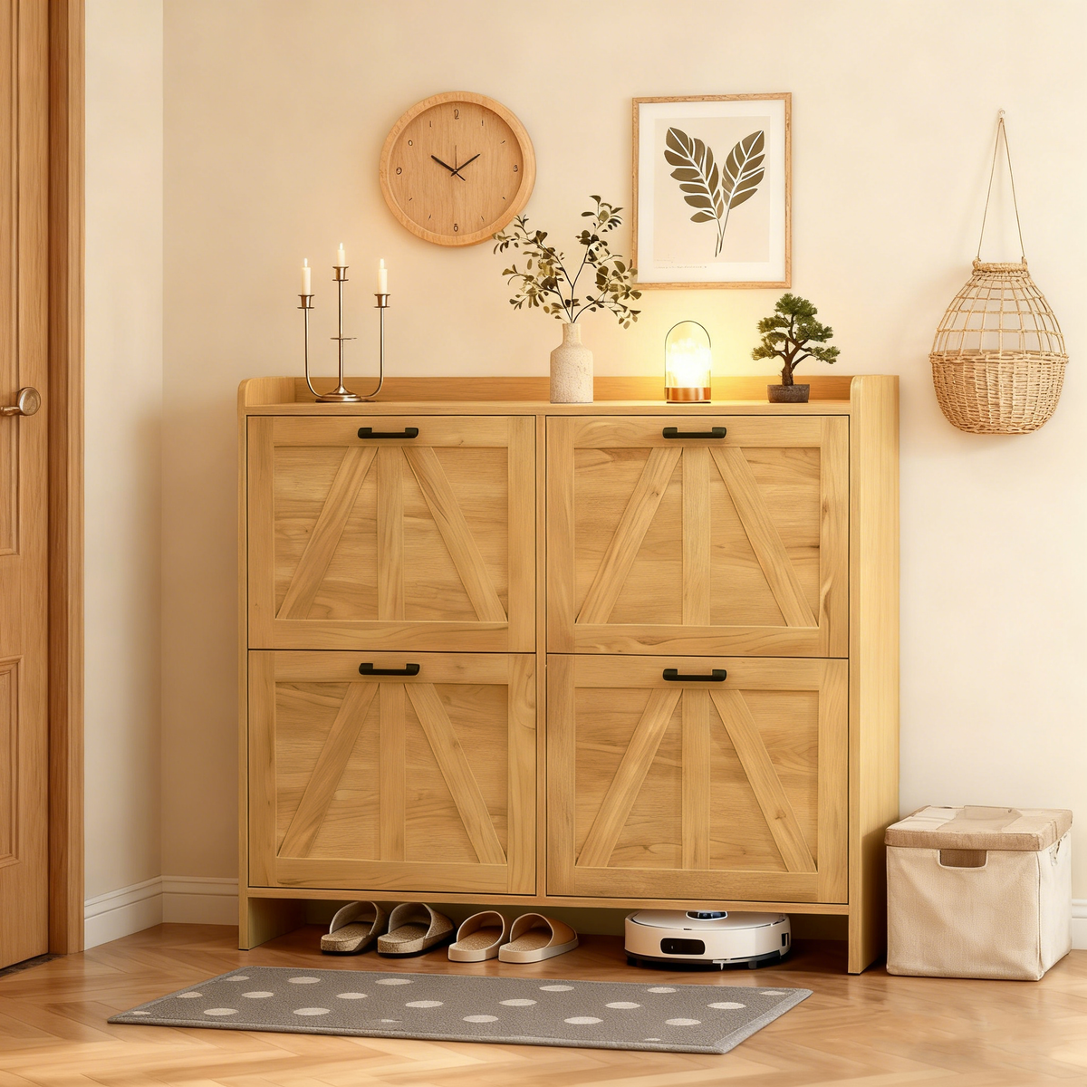 Oak Shoe Cabinet, 41.9 in Wide