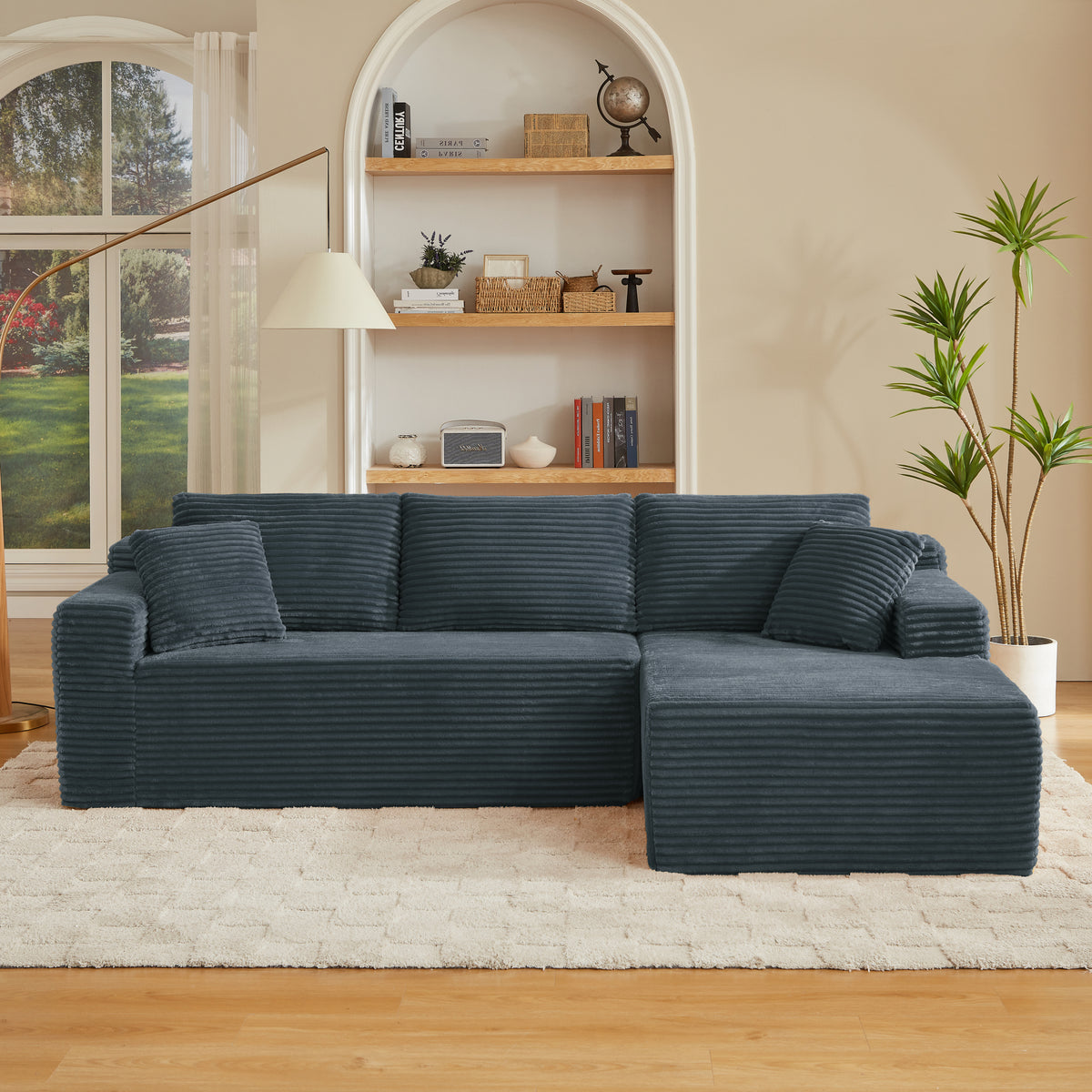 Dark Gray Corduroy L-Shaped Modular Sectional, Right-Facing