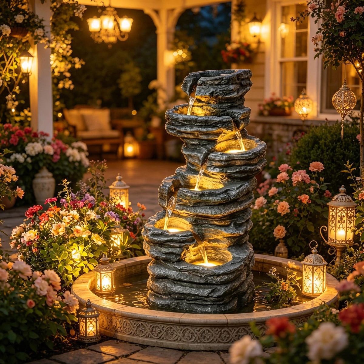 Gray Resin Outdoor Water Fountain, 40 in Tall, 13.2 in Deep