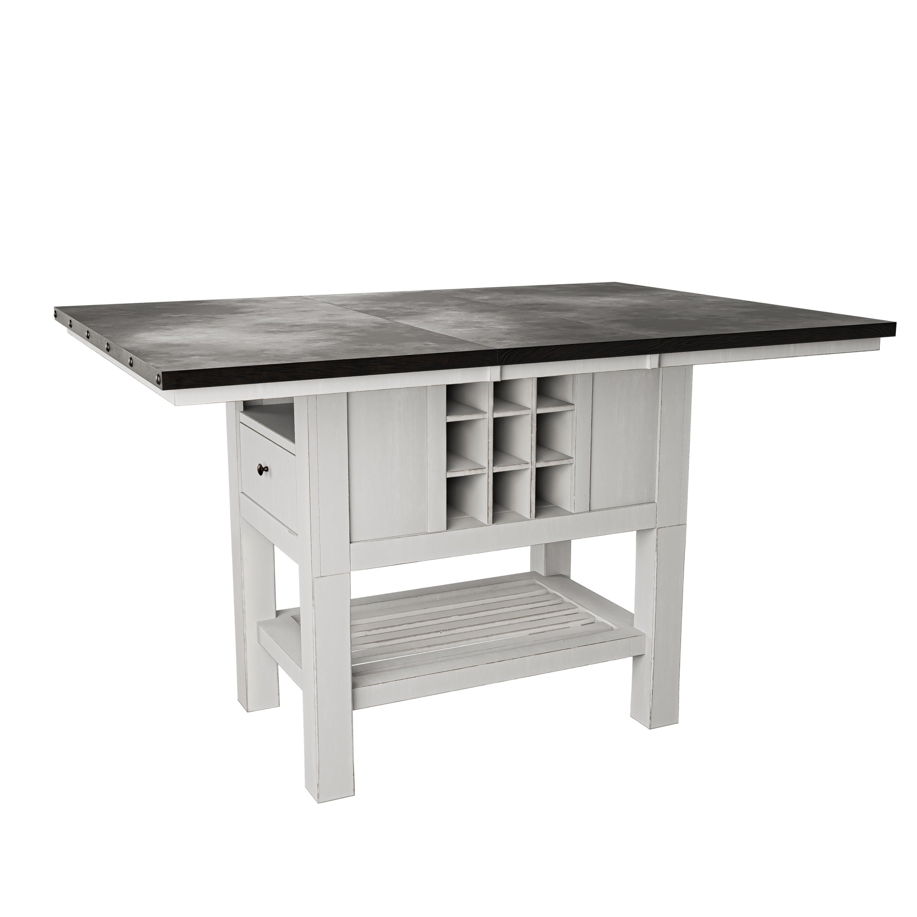 Counter Table, Two-Tone Extendable with Wine Storage and Drawer