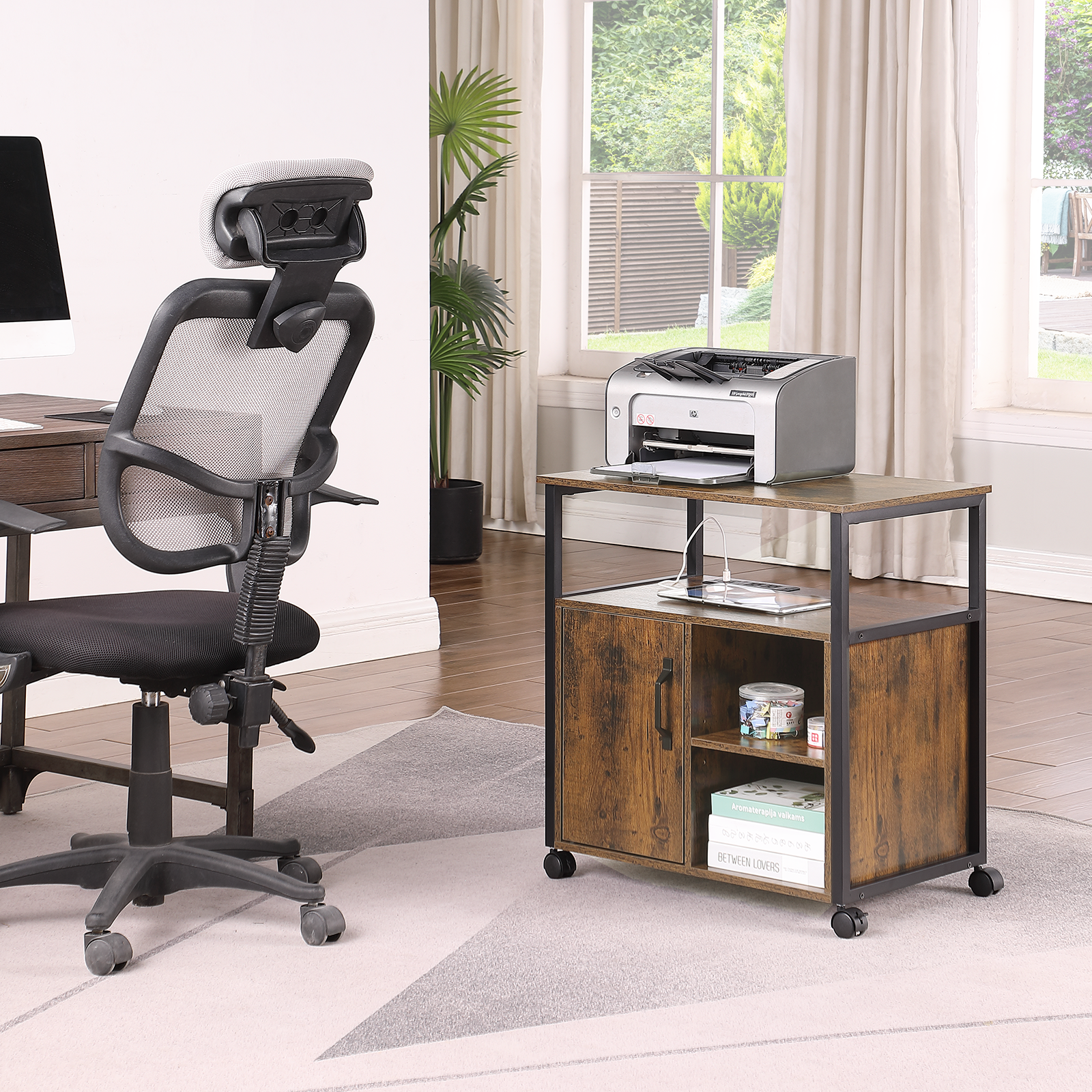 Rustic Printer Stand, 23.6 in, Brown
