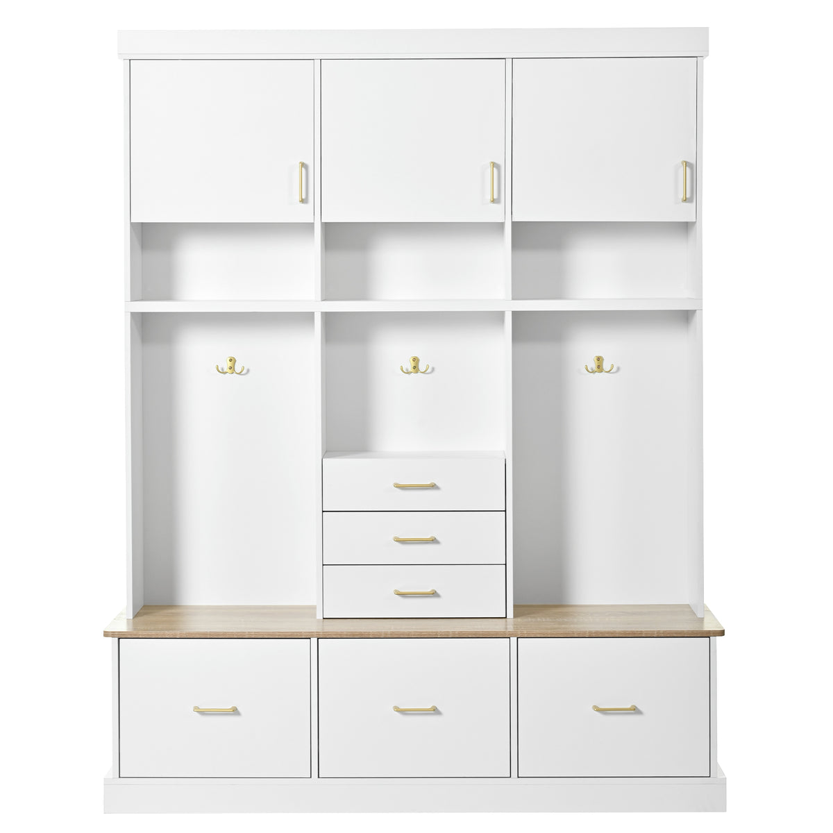 White Hall Tree with Bench, 59 in Wide, 3 Shelves